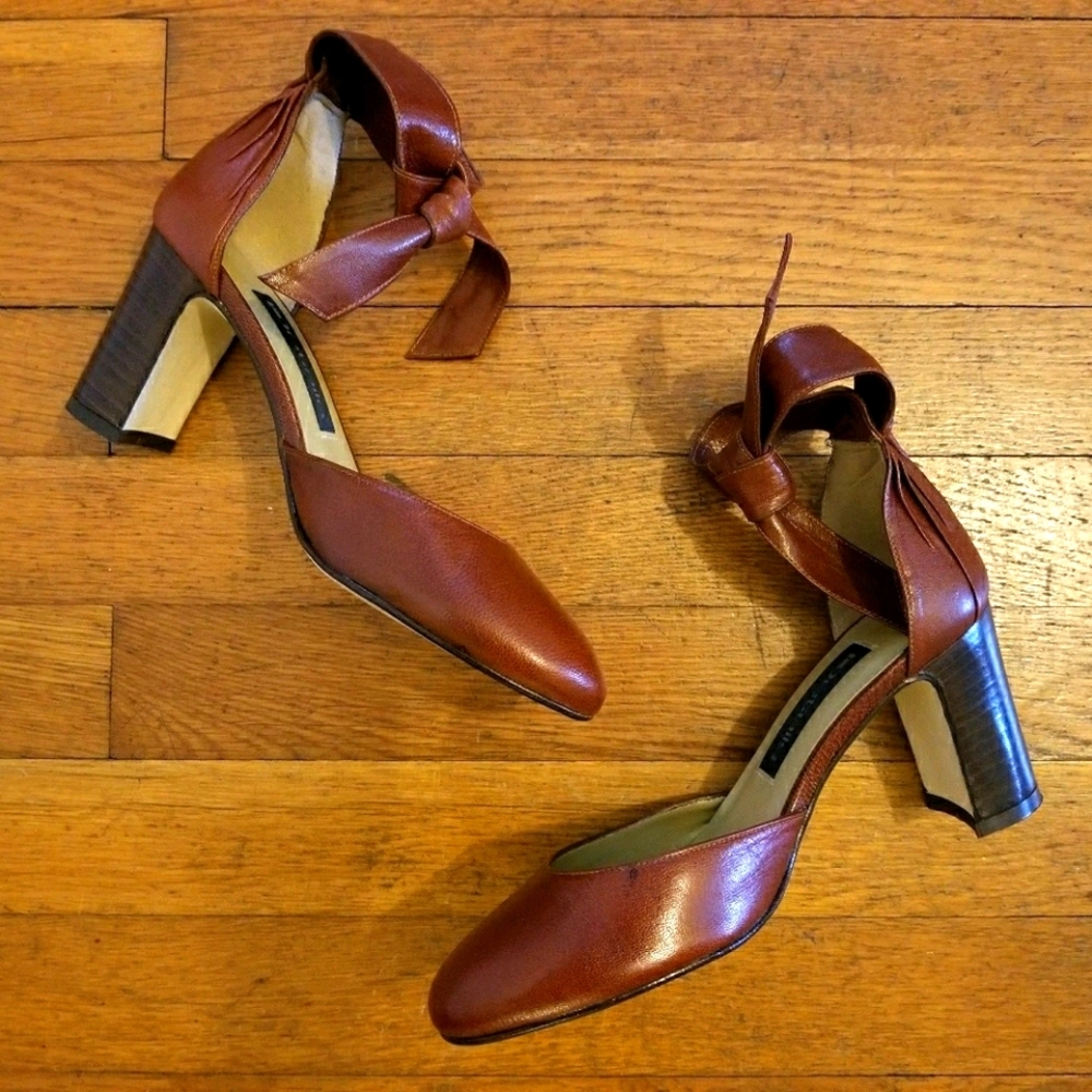 Tan leather ankle tie shoes